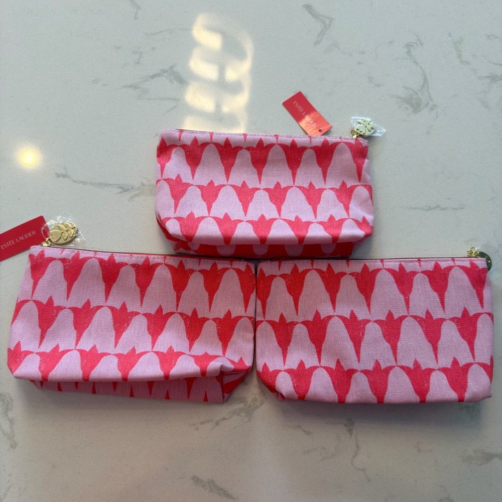 【Brand New】Estee Lauder Pink Cosmetic Bag Set 3pcs – Makeup / Travel Pouch